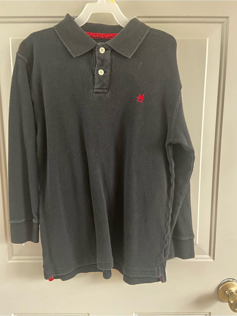 Boys Long-Sleeve Black Polo Top with Red Logo